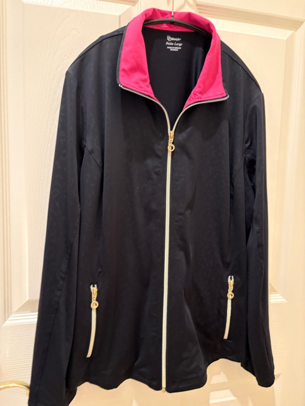 Sharp Jacket with Pink Collar and Gold Zippers - Petite Large